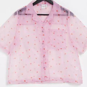 ASOS / Skinnydip Heart Print Organza shirt SIZE: 16 US